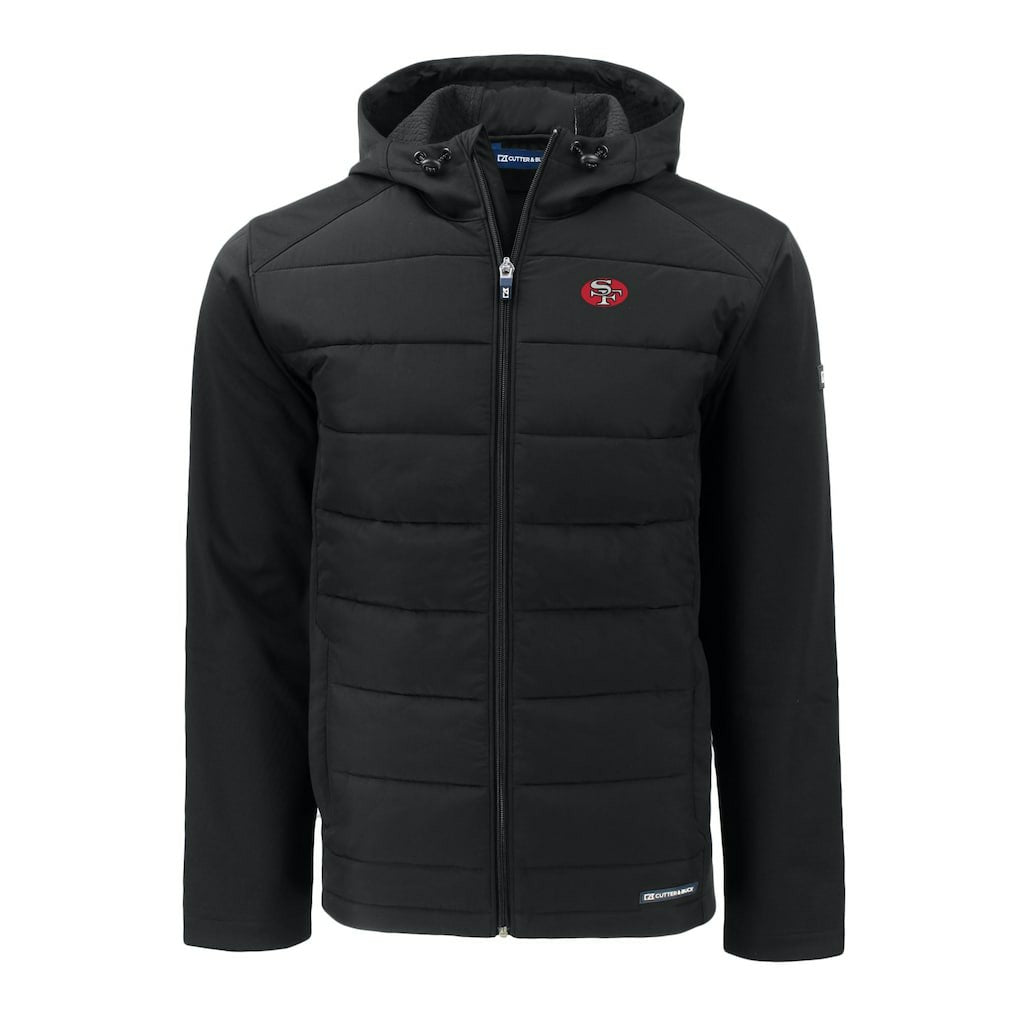 San Francisco 49ers Cutter & Buck Throwback Big & Tall Evoke Hybrid Eco Softshell Recycled Full-Zip Hoodie Black - NFL