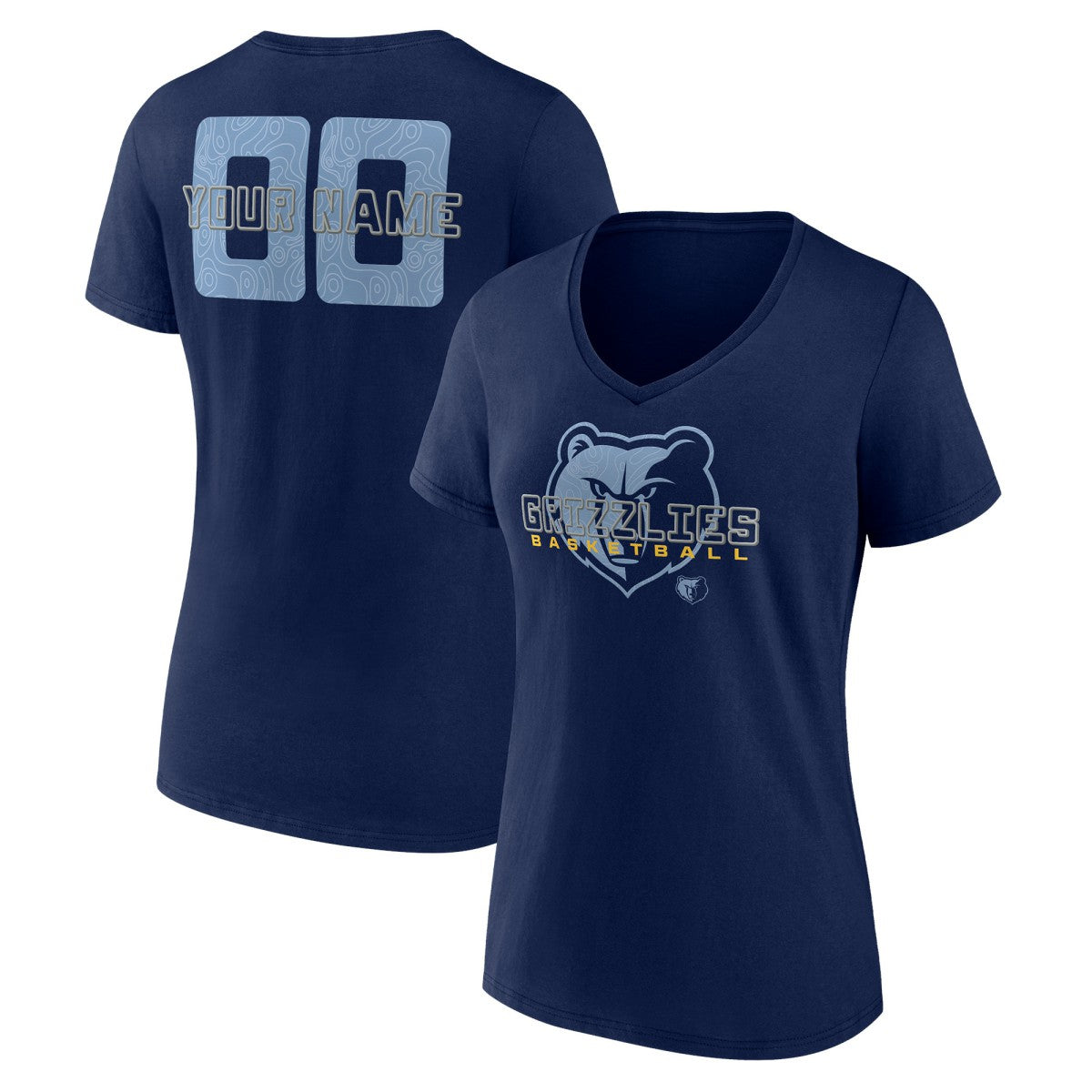 NBA - Memphis Grizzlies Women's Stellar Personalized Name & Number V-Neck T-Shirt - Navy