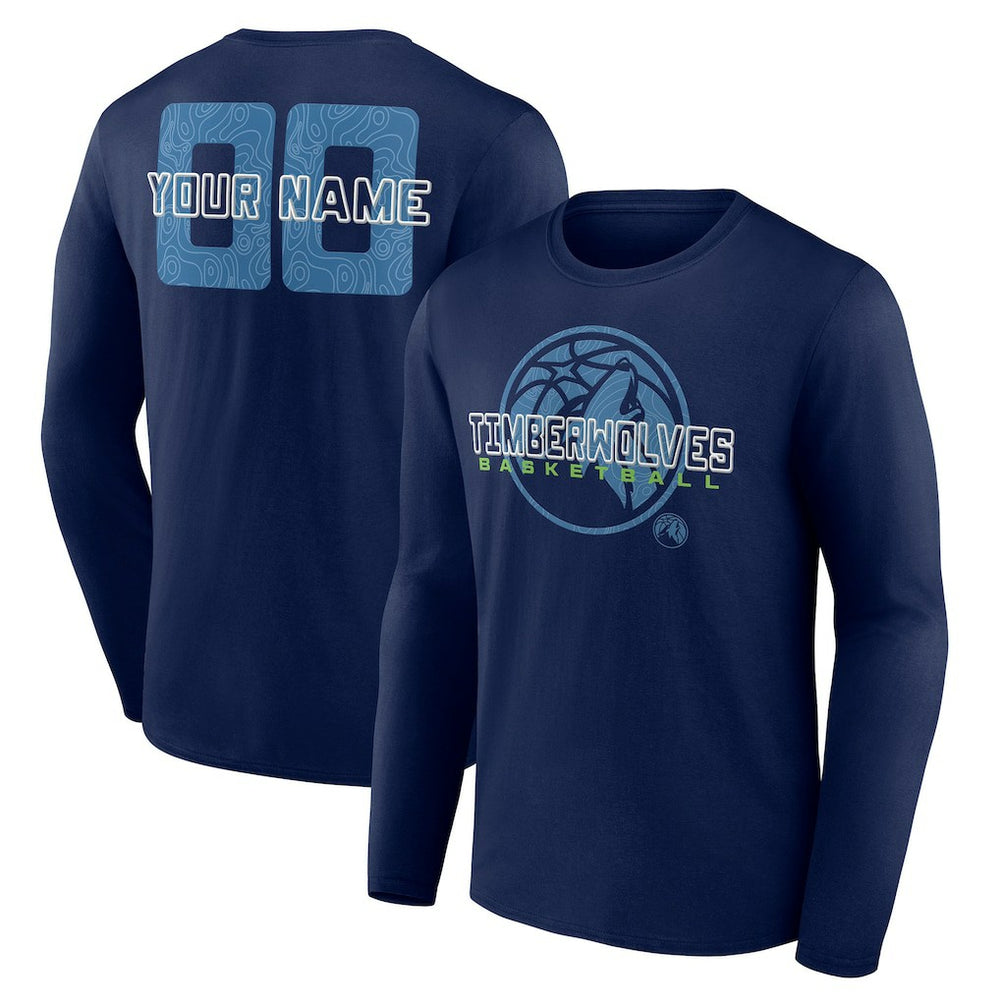 NBA - Minnesota Timberwolves Stellar Personalized Name & Number Long Sleeve T-Shirt - Navy