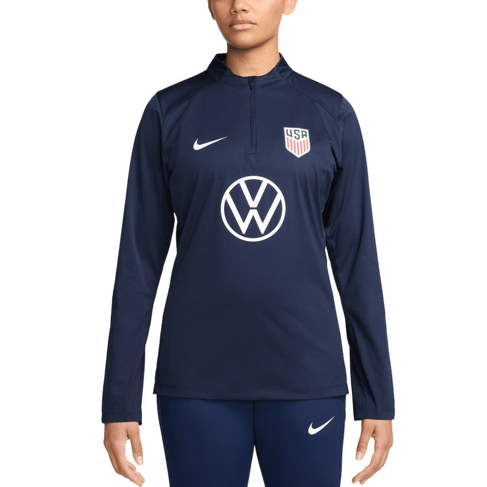 Nike USMNT Women's 2024 Strike Drill Performance Quarter-Zip Pullover Top - Navy