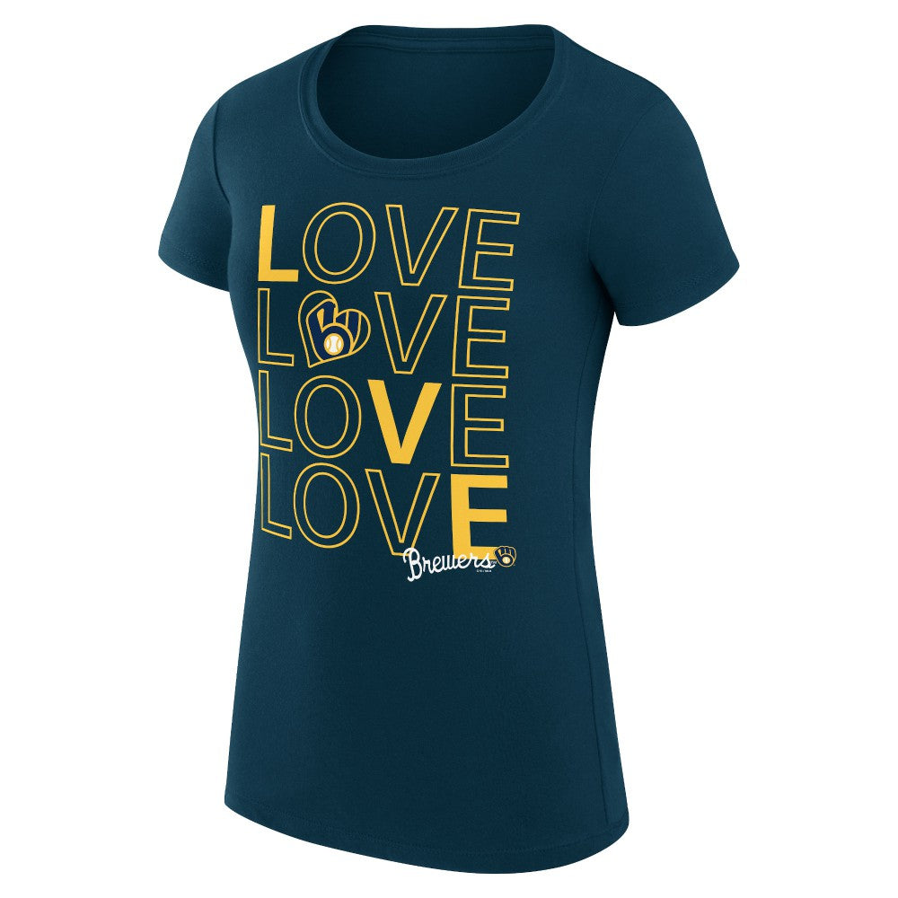 Milwaukee Brewers G-III 4Her by Carl Banks Women's Super-Slim Fit Lightweight Love Graphic Team T-Shirt Clearance