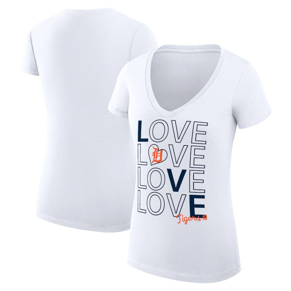 Detroit Tigers G-III 4Her by Carl Banks Women's Super-Slim Fit Lightweight Love Graphic Team V-Neck T-Shirt Clearance