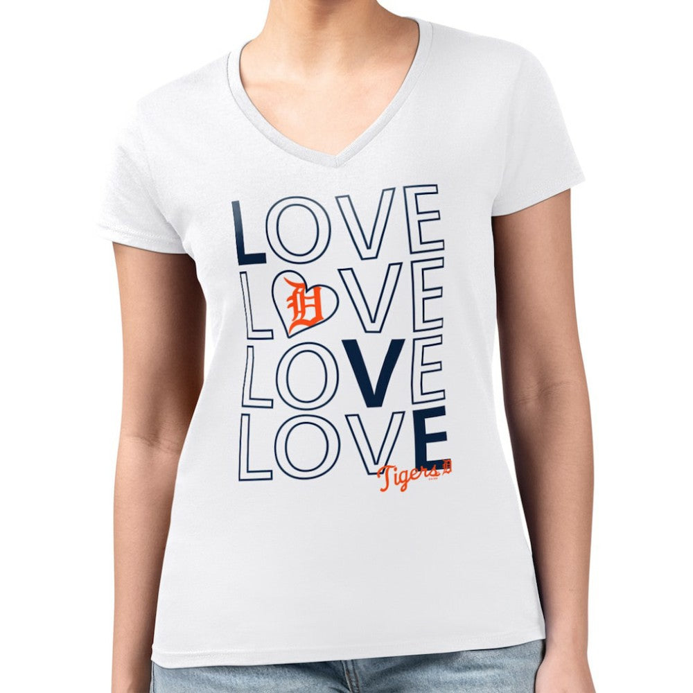 Detroit Tigers G-III 4Her by Carl Banks Women's Super-Slim Fit Lightweight Love Graphic Team V-Neck T-Shirt Clearance