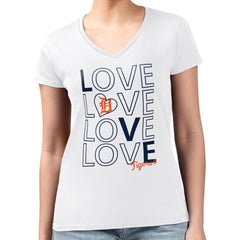 Detroit Tigers G-III 4Her by Carl Banks Women's Super-Slim Fit Lightweight Love Graphic Team V-Neck T-Shirt Clearance