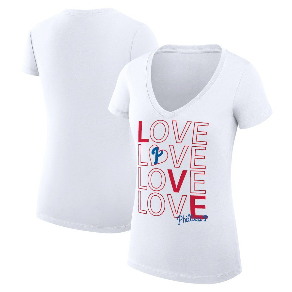 Philadelphia Phillies G-III 4Her by Carl Banks Women's Super-Slim Fit Lightweight Love Graphic Team V-Neck T-Shirt Lifestyle