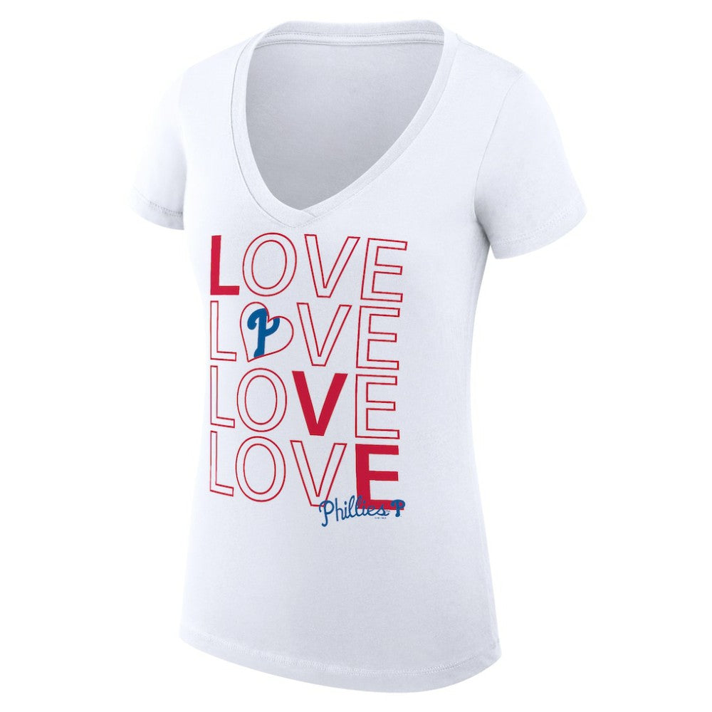 Philadelphia Phillies G-III 4Her by Carl Banks Women's Super-Slim Fit Lightweight Love Graphic Team V-Neck T-Shirt Lifestyle