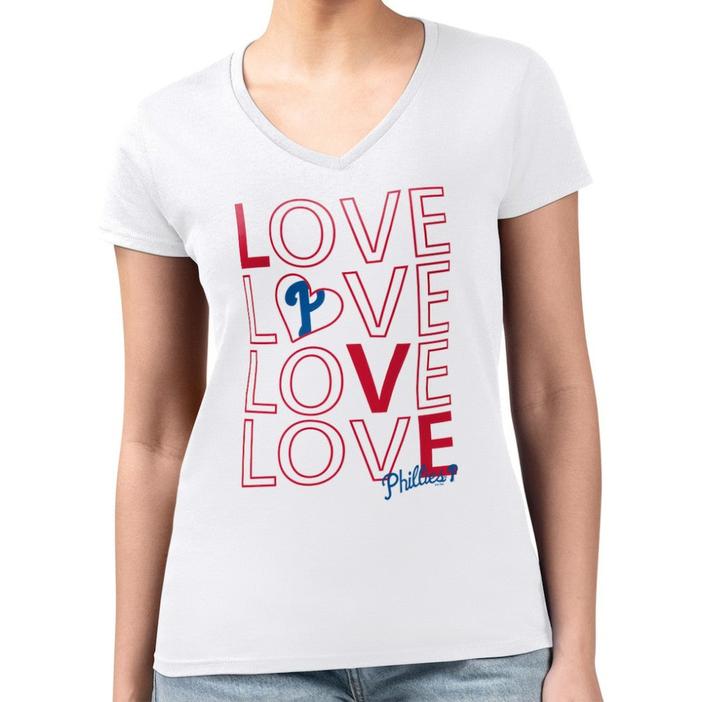 Philadelphia Phillies G-III 4Her by Carl Banks Women's Super-Slim Fit Lightweight Love Graphic Team V-Neck T-Shirt Lifestyle