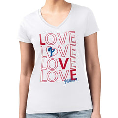 Philadelphia Phillies G-III 4Her by Carl Banks Women's Super-Slim Fit Lightweight Love Graphic Team V-Neck T-Shirt Lifestyle