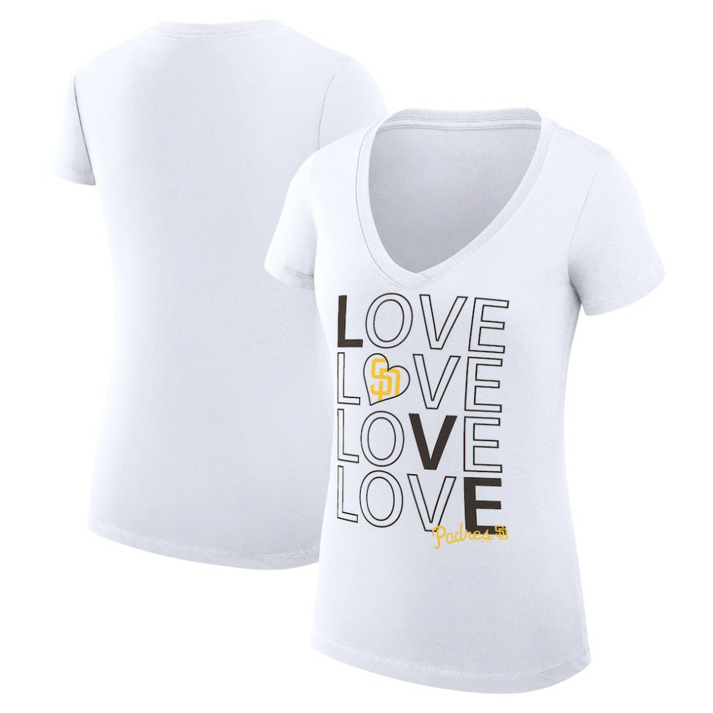 San Diego Padres G-III 4Her by Carl Banks Women's Super-Slim Fit Lightweight Love Graphic Team V-Neck T-Shirt Lifestyle