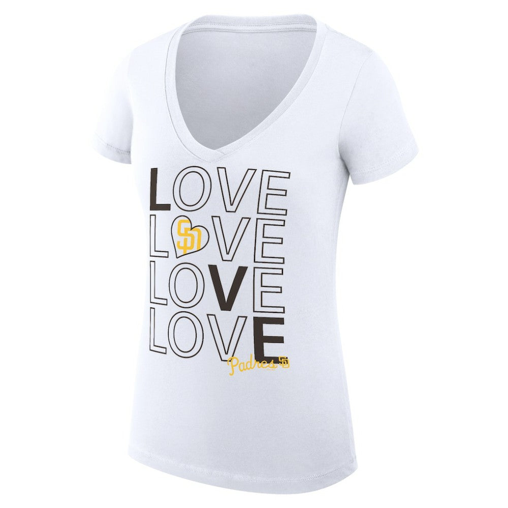 San Diego Padres G-III 4Her by Carl Banks Women's Super-Slim Fit Lightweight Love Graphic Team V-Neck T-Shirt Lifestyle