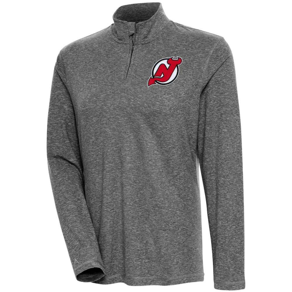 New Jersey Devils - Antigua Women's Confront Quarter-Zip Pullover Top Heather Black