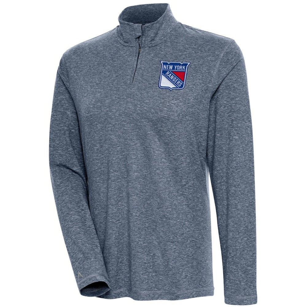 New York Rangers Antigua Women's Confront Quarter-Zip Pullover Top Heather Navy