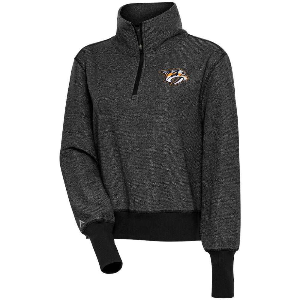 Nashville Predators - Antigua Women's Upgrade Half-Zip Pullover Top Heather Black
