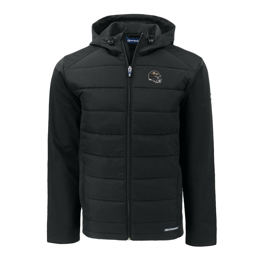 Baltimore Ravens Cutter & Buck Helmet Evoke Hybrid Eco Softshell Recycled Full-Zip Hoodie Jacket Black - NFL