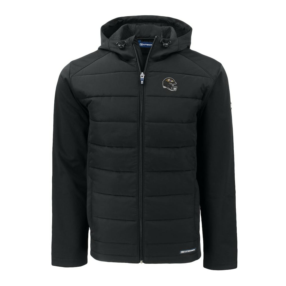 Baltimore Ravens Cutter & Buck Helmet Evoke Hybrid Eco Softshell Recycled Full-Zip Hoodie Jacket Black - NFL