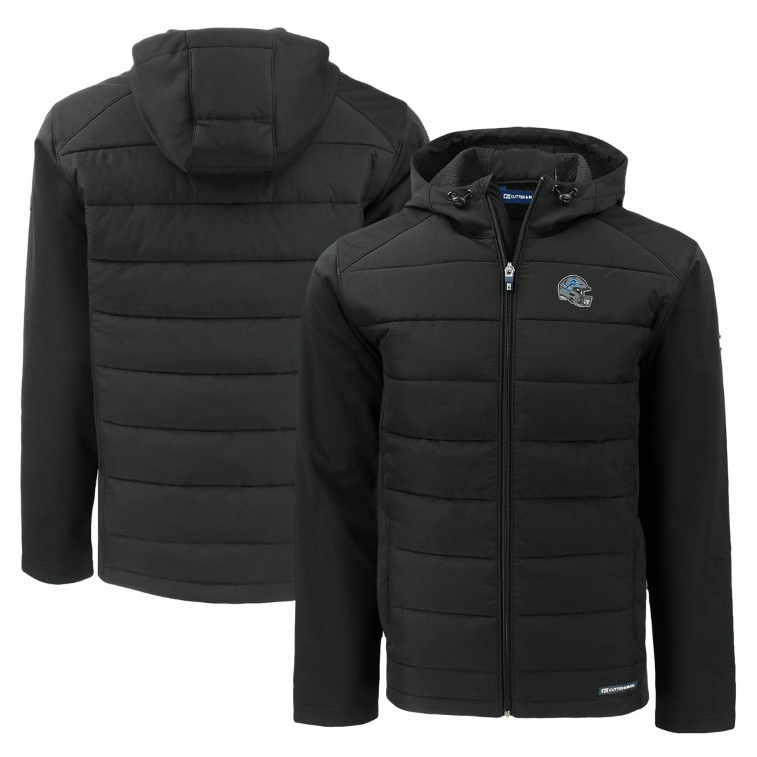Detroit Lions Cutter & Buck Helmet Evoke Hybrid Eco Softshell Recycled Full-Zip Hoodie Jacket Black - NFL