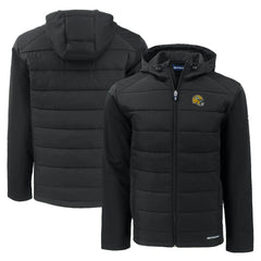 Green Bay Packers Cutter & Buck Helmet Evoke Hybrid Eco Softshell Recycled Full-Zip Hoodie Jacket Black - NFL