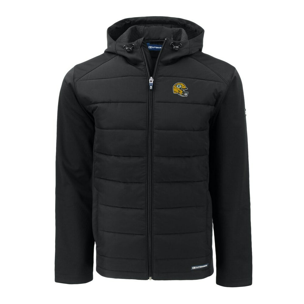 Green Bay Packers Cutter & Buck Helmet Evoke Hybrid Eco Softshell Recycled Full-Zip Hoodie Jacket Black - NFL