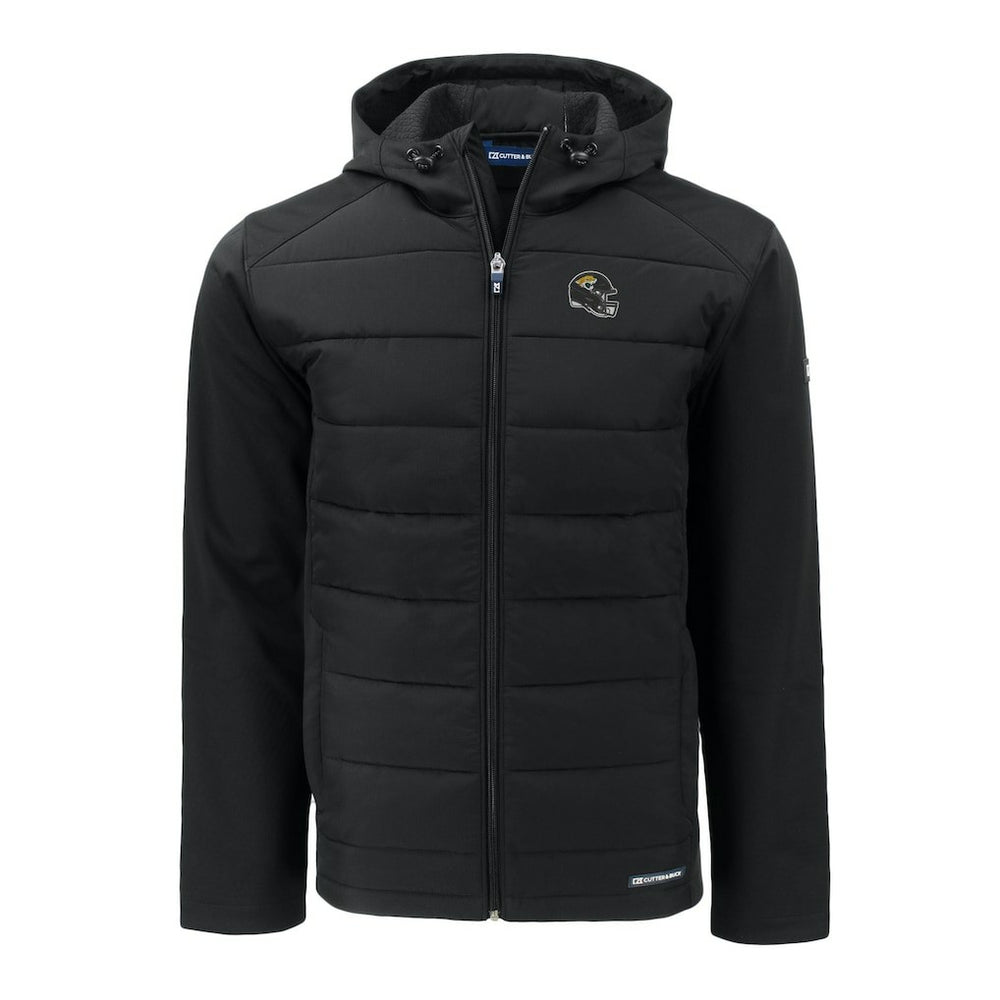 Jacksonville Jaguars Cutter & Buck Helmet Evoke Hybrid Eco Softshell Recycled Full-Zip Hoodie Jacket Black - NFL