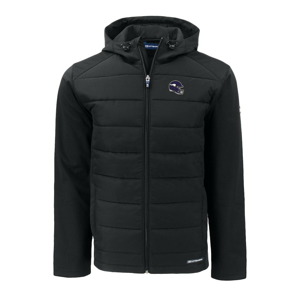 Minnesota Vikings Cutter & Buck Helmet Evoke Hybrid Eco Softshell Recycled Full-Zip Hoodie Jacket Black - NFL