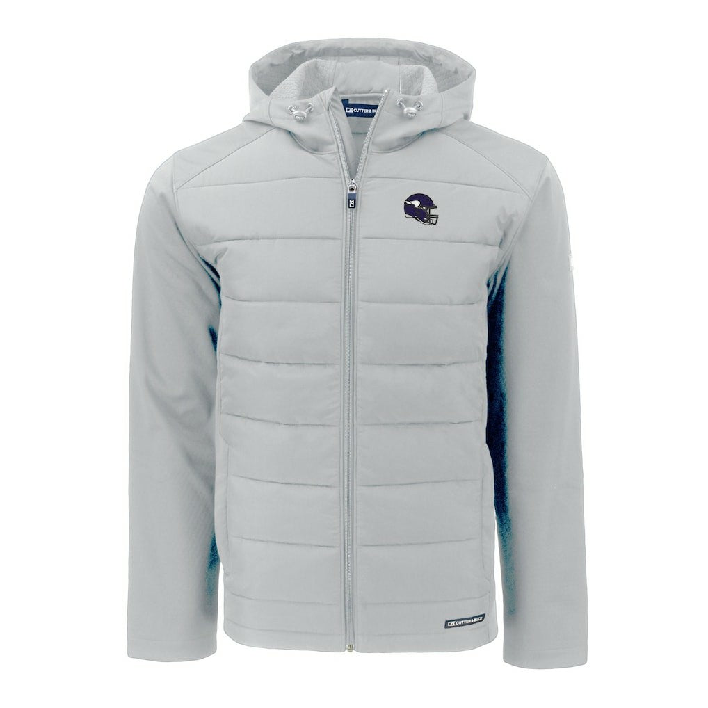 Minnesota Vikings Cutter & Buck Helmet Evoke Hybrid Eco Softshell Recycled Full-Zip Hoodie Jacket Gray - NFL