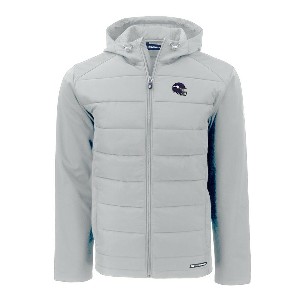 Minnesota Vikings Cutter & Buck Helmet Evoke Hybrid Eco Softshell Recycled Full-Zip Hoodie Jacket Gray - NFL