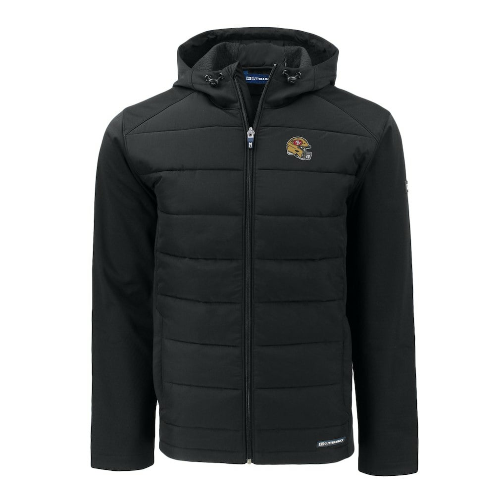 San Francisco 49ers Cutter & Buck Helmet Evoke Hybrid Eco Softshell Recycled Full-Zip Hoodie Jacket Black - NFL