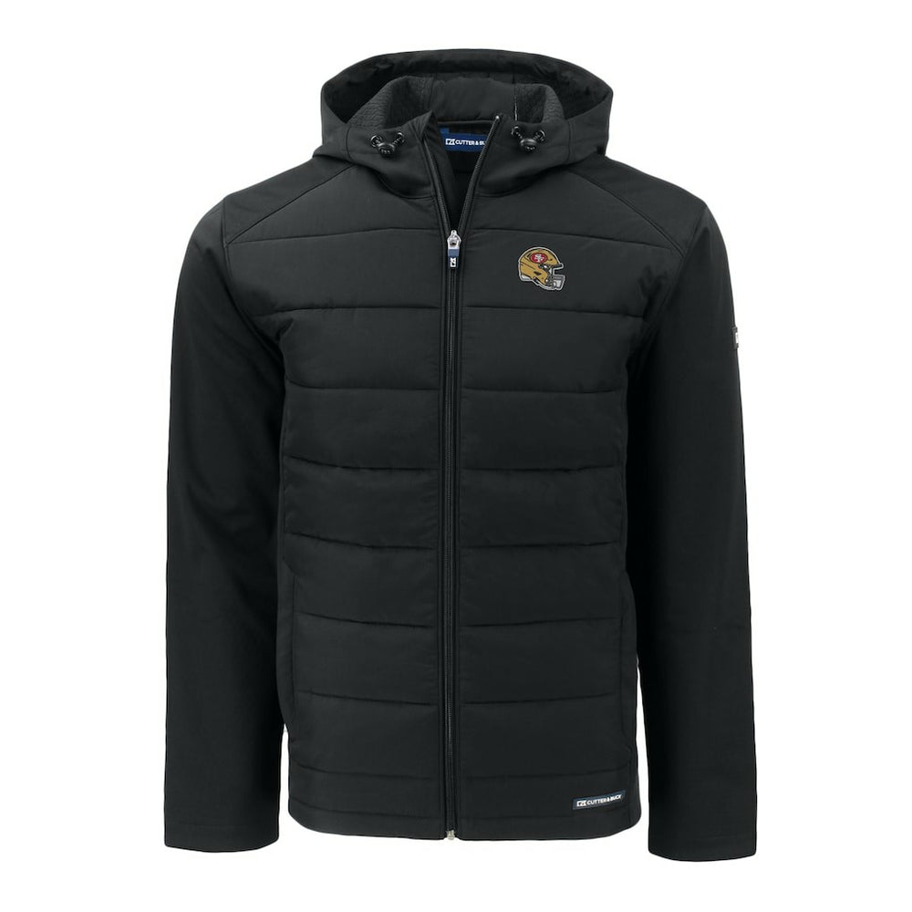 San Francisco 49ers Cutter & Buck Helmet Evoke Hybrid Eco Softshell Recycled Full-Zip Hoodie Jacket Black - NFL