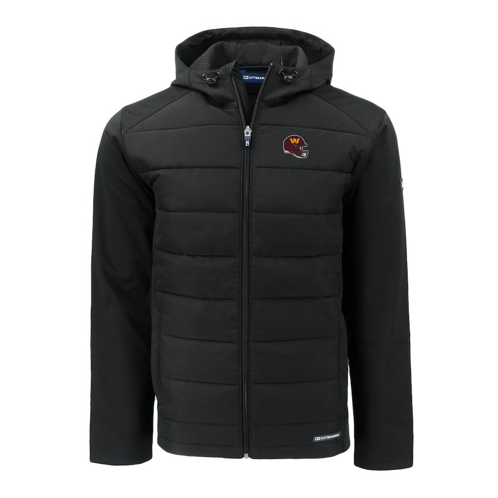 Washington Commanders Cutter & Buck Helmet Evoke Hybrid Eco Softshell Recycled Full-Zip Hoodie Jacket Black - NFL
