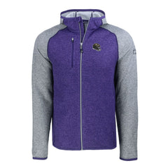 Baltimore Ravens Cutter & Buck Helmet Mainsail Sweater-Knit Full-Zip Hoodie Heather Purple/Heather Gray - NFL