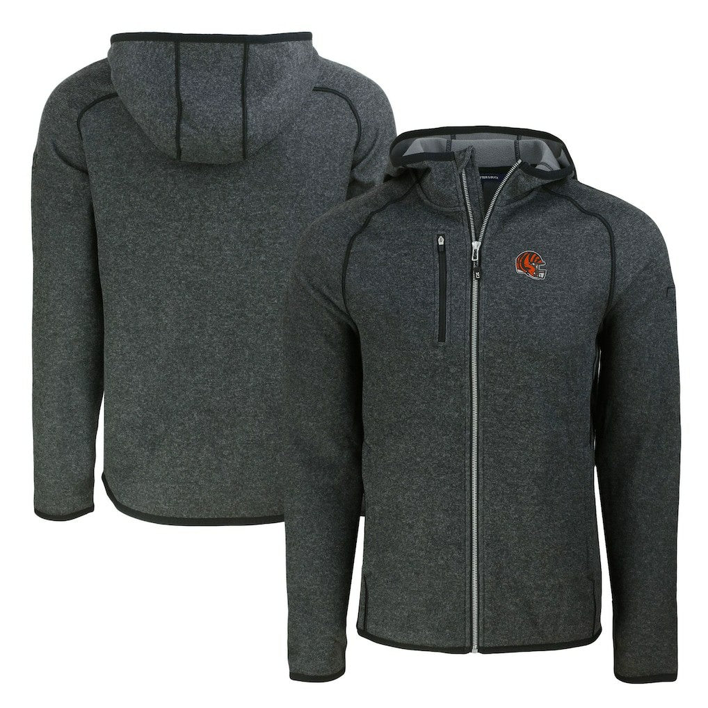 Cincinnati Bengals Cutter & Buck Helmet Mainsail Sweater-Knit Full-Zip Hoodie Heather Charcoal - NFL