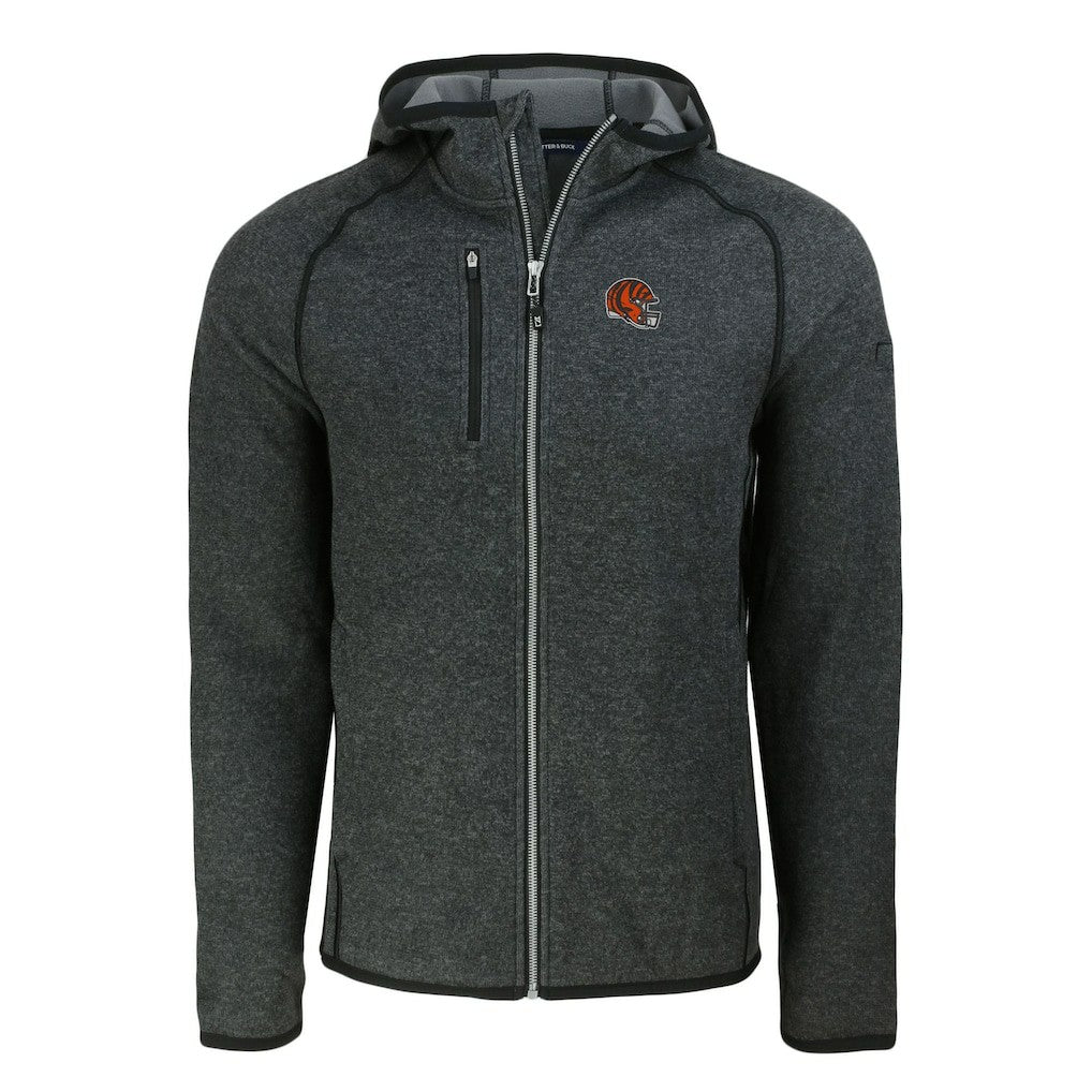 Cincinnati Bengals Cutter & Buck Helmet Mainsail Sweater-Knit Full-Zip Hoodie Heather Charcoal - NFL