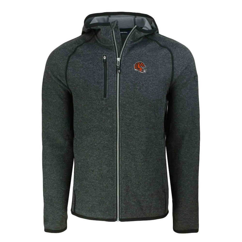 Cincinnati Bengals Cutter & Buck Helmet Mainsail Sweater-Knit Full-Zip Hoodie Heather Charcoal - NFL