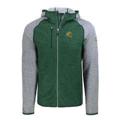 Green Bay Packers Cutter & Buck Helmet Mainsail Sweater-Knit Full-Zip Hoodie Heather Green/Heather Gray - NFL