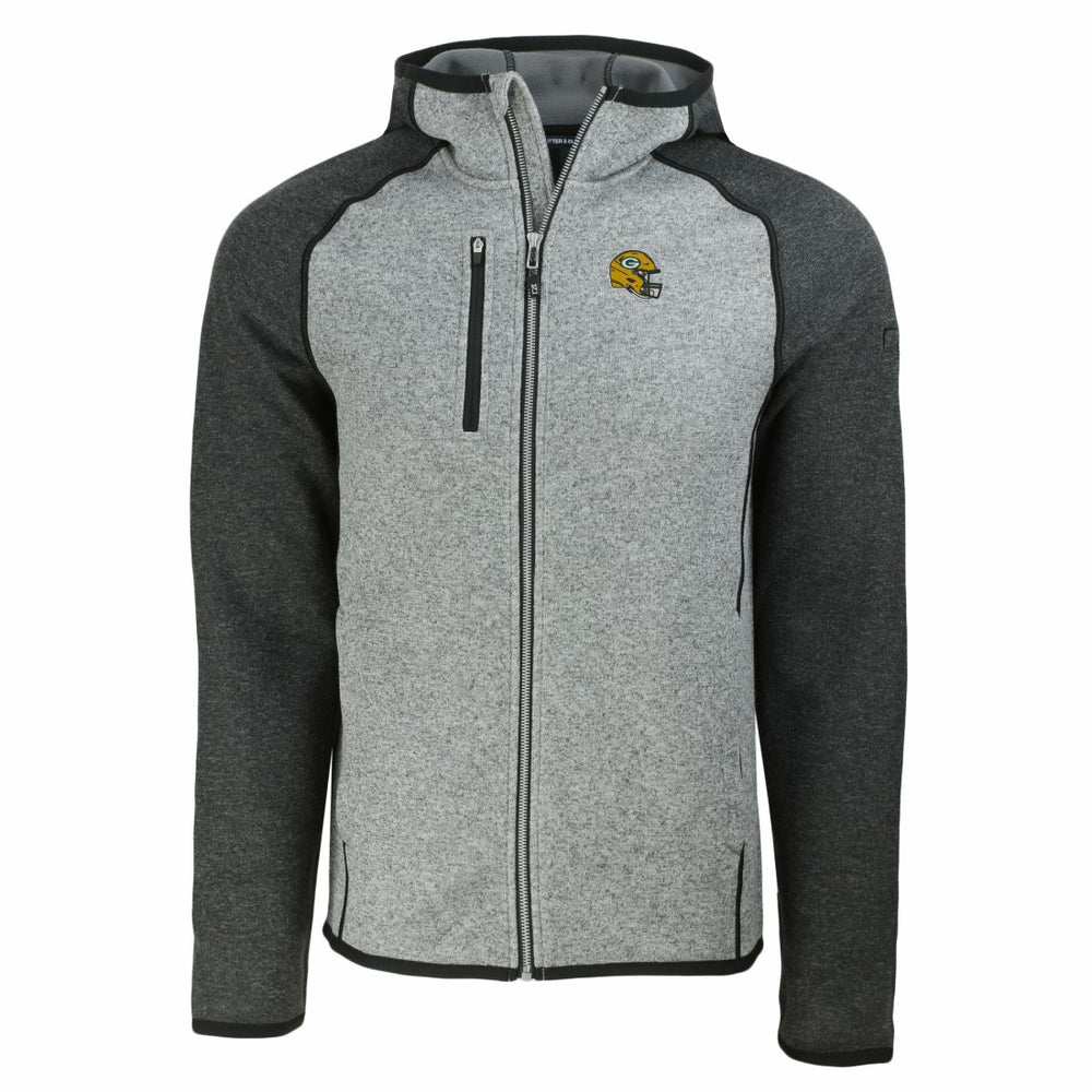 Green Bay Packers Cutter & Buck Helmet Mainsail Sweater-Knit Full-Zip Hoodie Heather Gray/Heather Charcoal - NFL