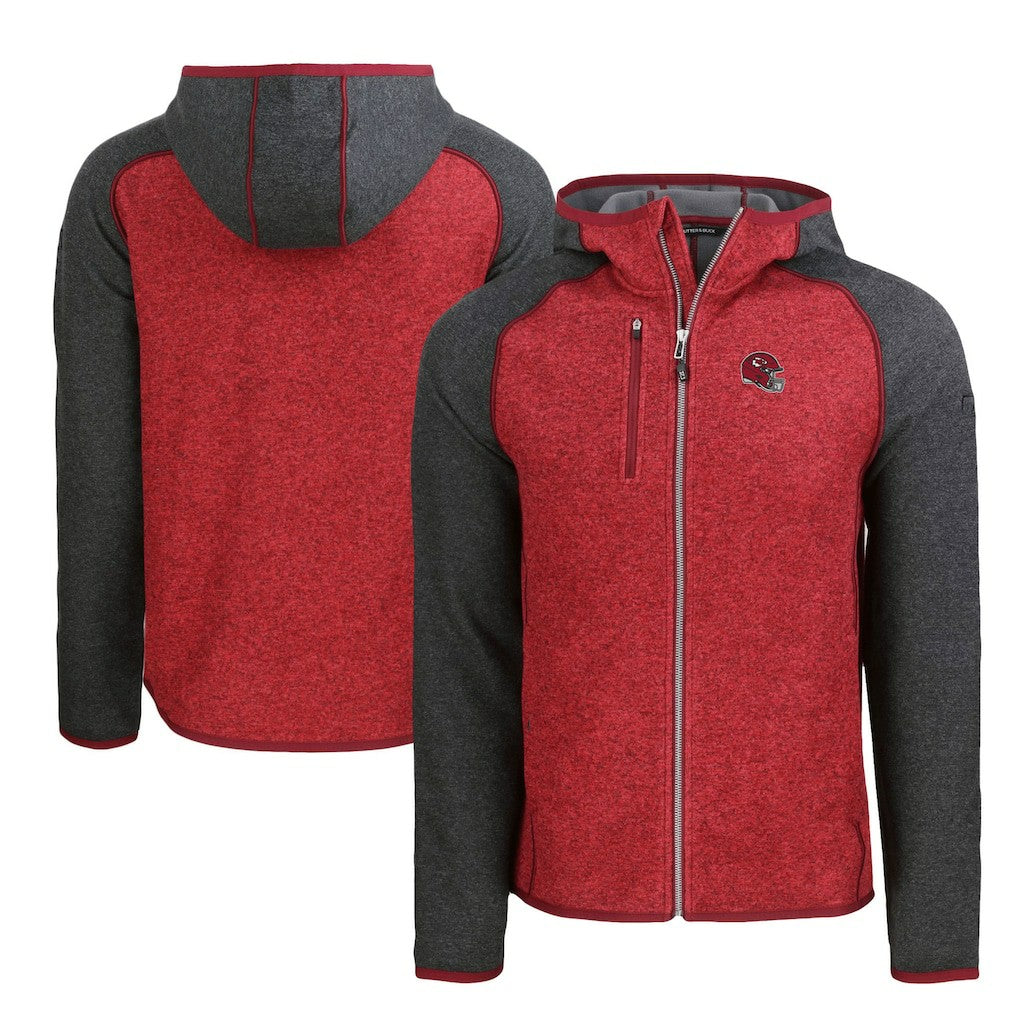 Kansas City Chiefs Cutter & Buck Helmet Mainsail Sweater-Knit Full-Zip Hoodie Heather Red/Heather Charcoal - NFL