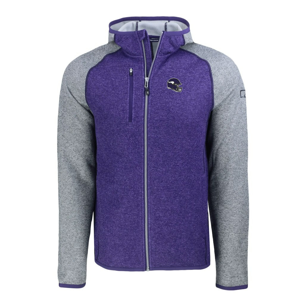 Minnesota Vikings Cutter & Buck Helmet Mainsail Sweater-Knit Full-Zip Hoodie Heather Purple/Heather Gray - NFL
