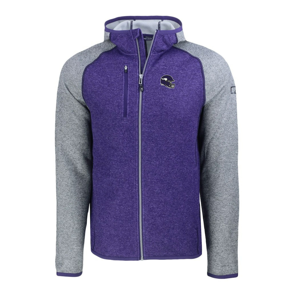 Minnesota Vikings Cutter & Buck Helmet Mainsail Sweater-Knit Full-Zip Hoodie Heather Purple/Heather Gray - NFL