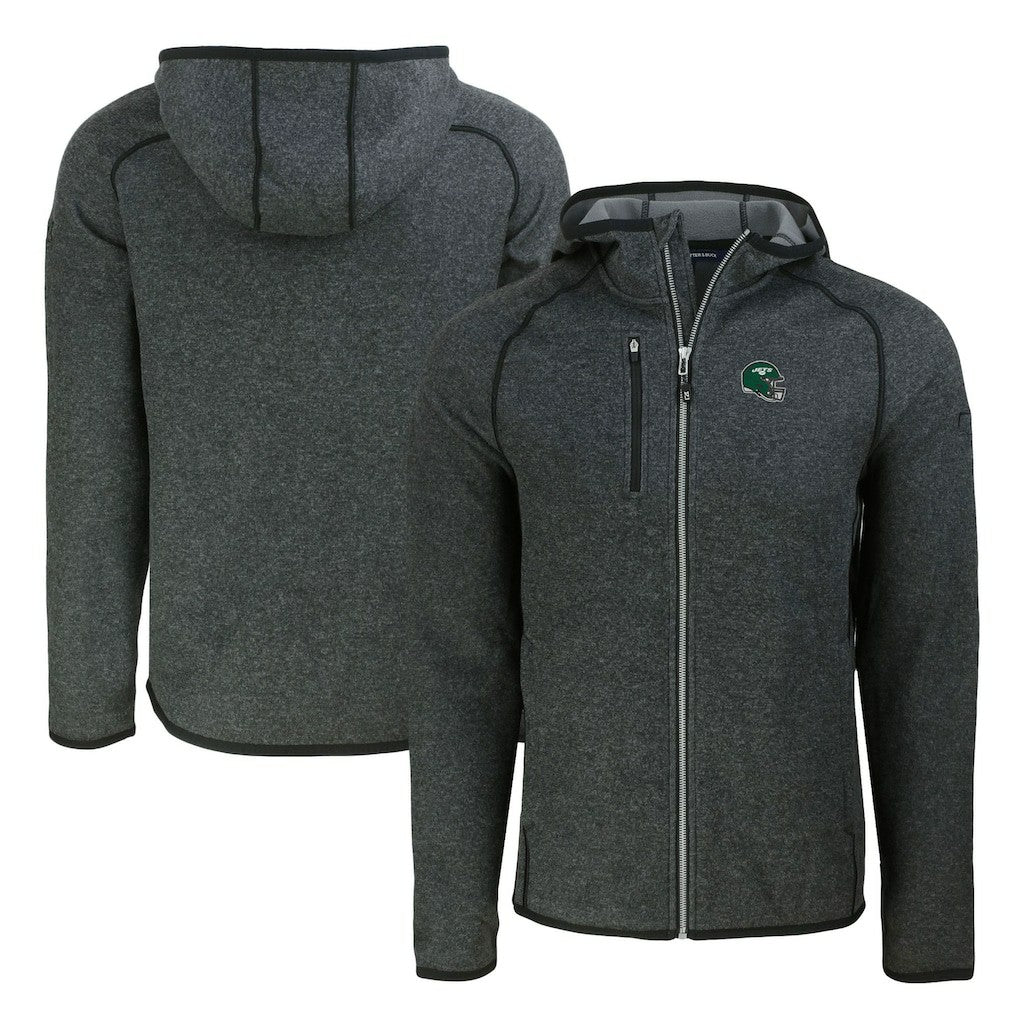New York Jets Cutter & Buck Helmet Mainsail Sweater-Knit Full-Zip Hoodie Heather Charcoal - NFL