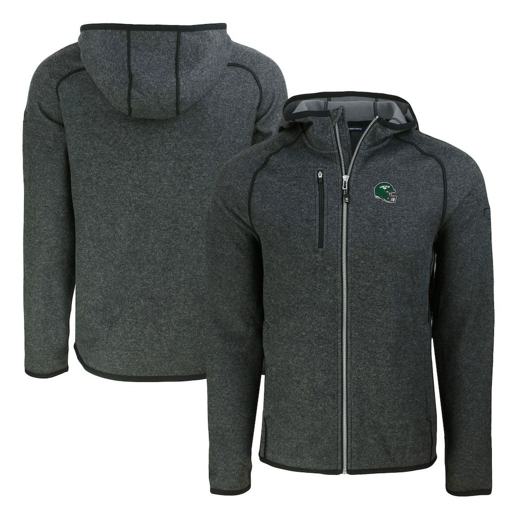 New York Jets Cutter & Buck Helmet Mainsail Sweater-Knit Full-Zip Hoodie Heather Charcoal - NFL
