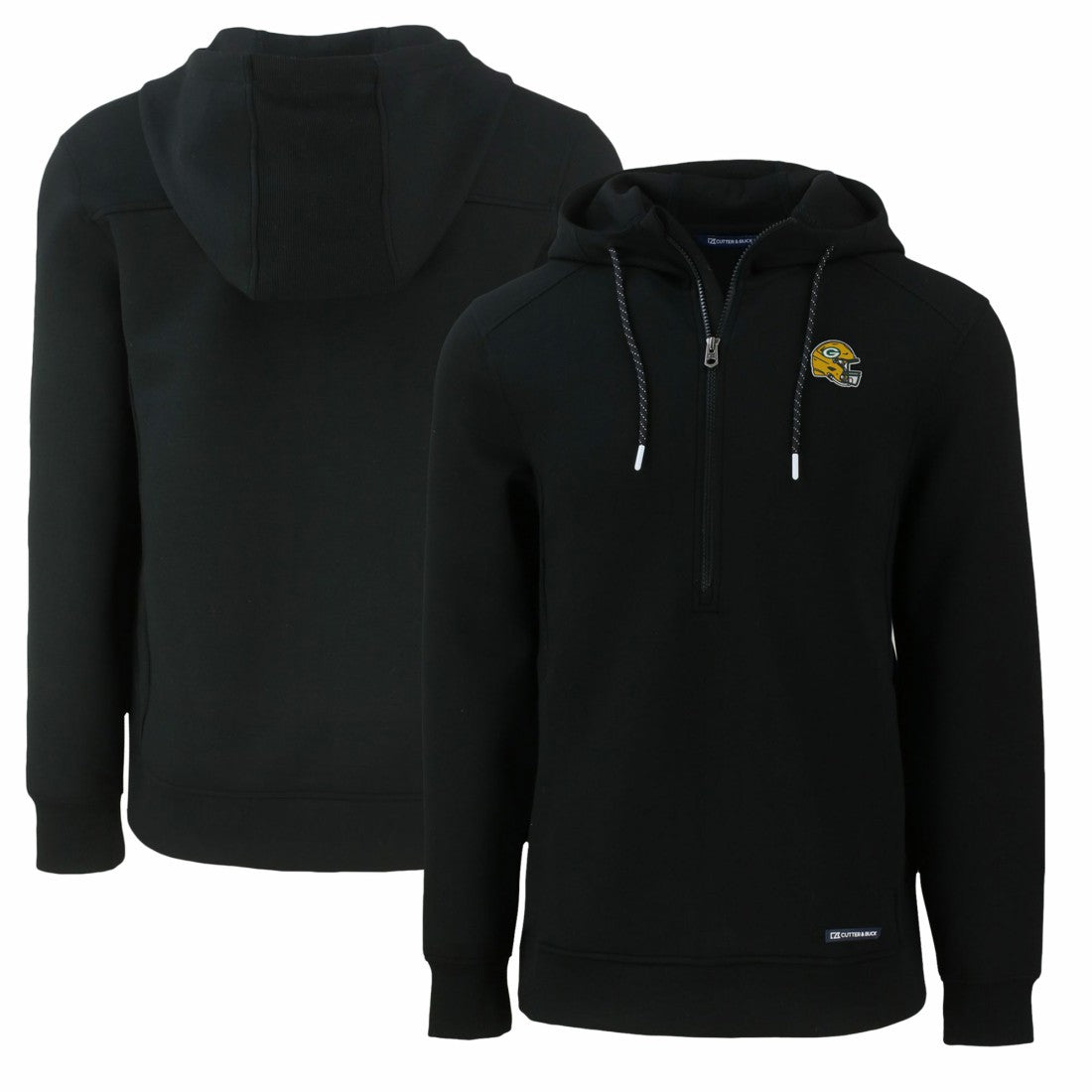 Green Bay Packers Cutter & Buck Helmet Roam Eco Half-Zip Recycled Pullover Hoodie Black - NFL