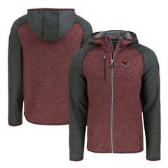 Washington Commanders Cutter & Buck Helmet Mainsail Sweater-Knit Full-Zip Hoodie Burgundy/Heather Charcoal - NFL