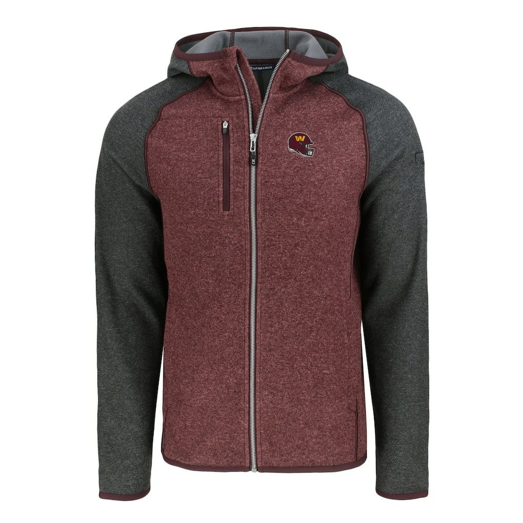 Washington Commanders Cutter & Buck Helmet Mainsail Sweater-Knit Full-Zip Hoodie Burgundy/Heather Charcoal - NFL