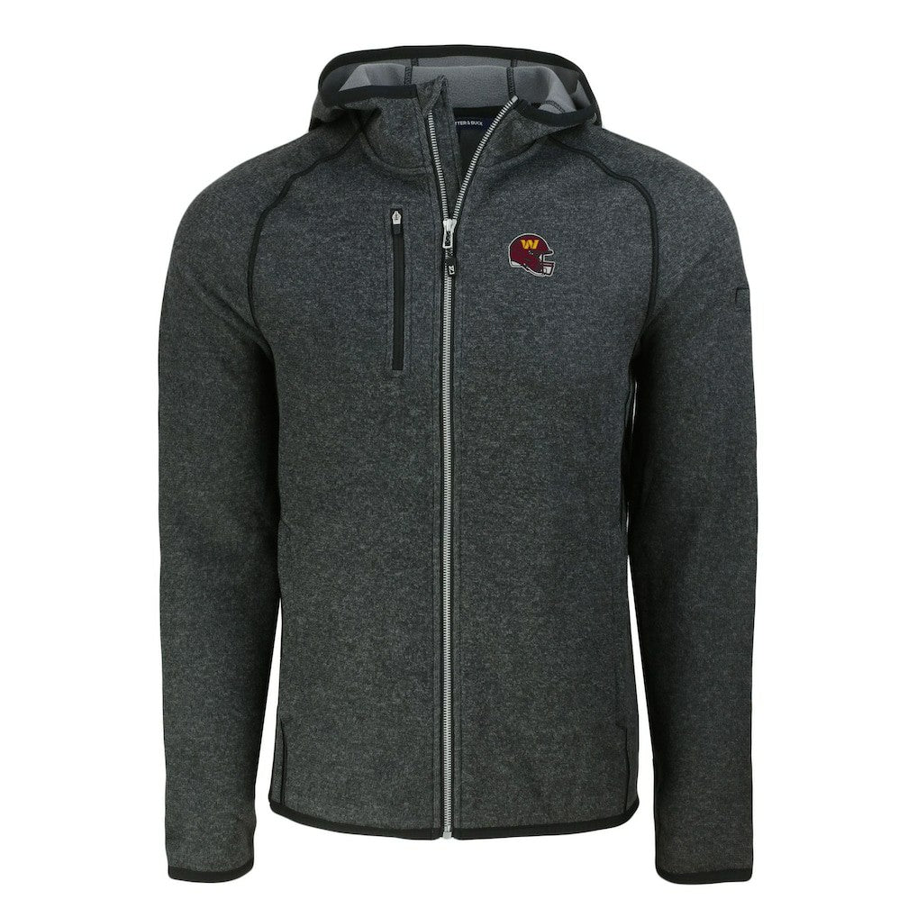 Washington Commanders Cutter & Buck Helmet Mainsail Sweater-Knit Full-Zip Hoodie Heather Charcoal - NFL