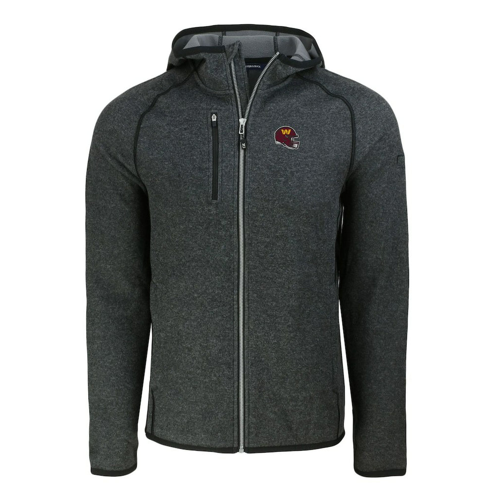 Washington Commanders Cutter & Buck Helmet Mainsail Sweater-Knit Full-Zip Hoodie Heather Charcoal - NFL