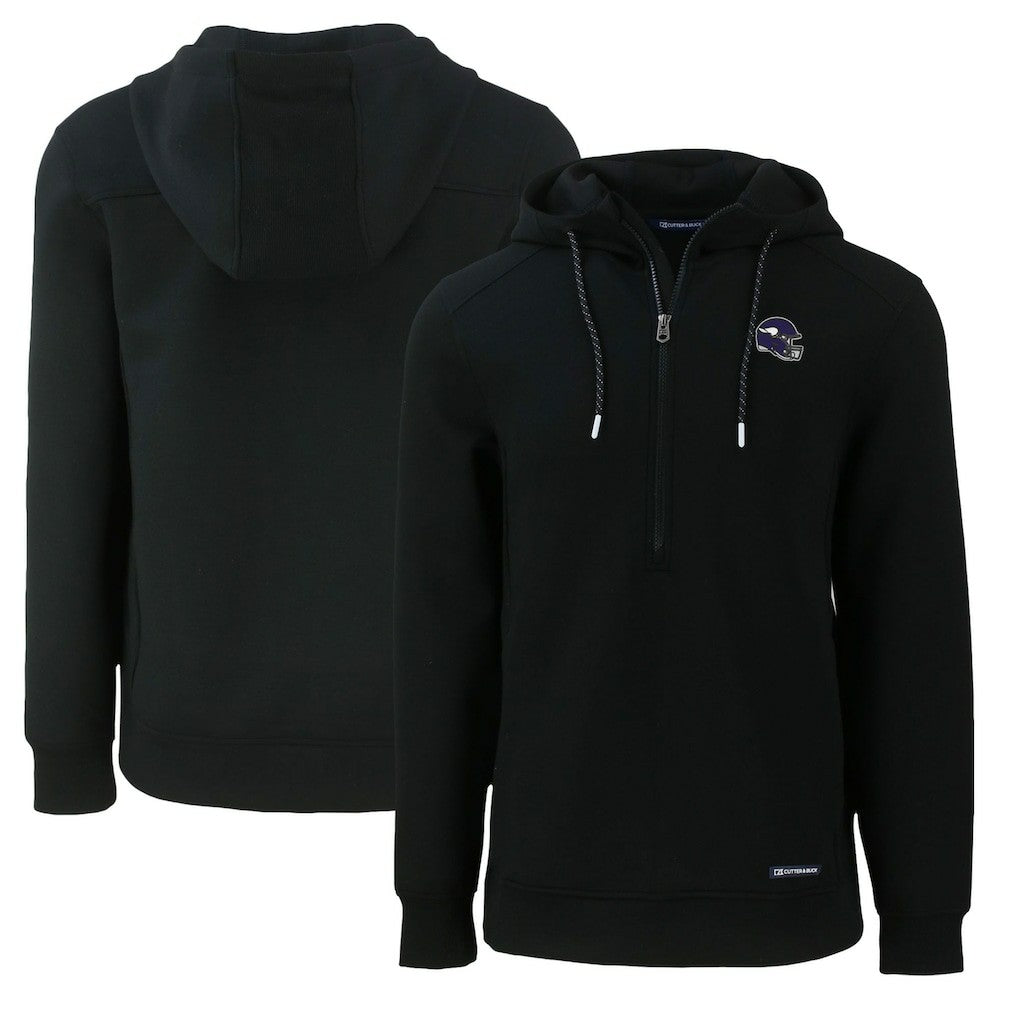 Minnesota Vikings Cutter & Buck Helmet Roam Eco Half-Zip Recycled Pullover Hoodie Black - NFL