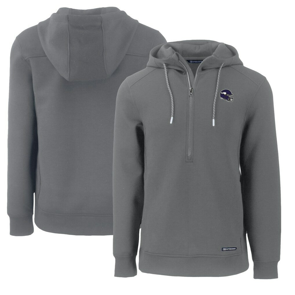 Minnesota Vikings Cutter & Buck Helmet Roam Eco Half-Zip Recycled Pullover Hoodie Gray - NFL