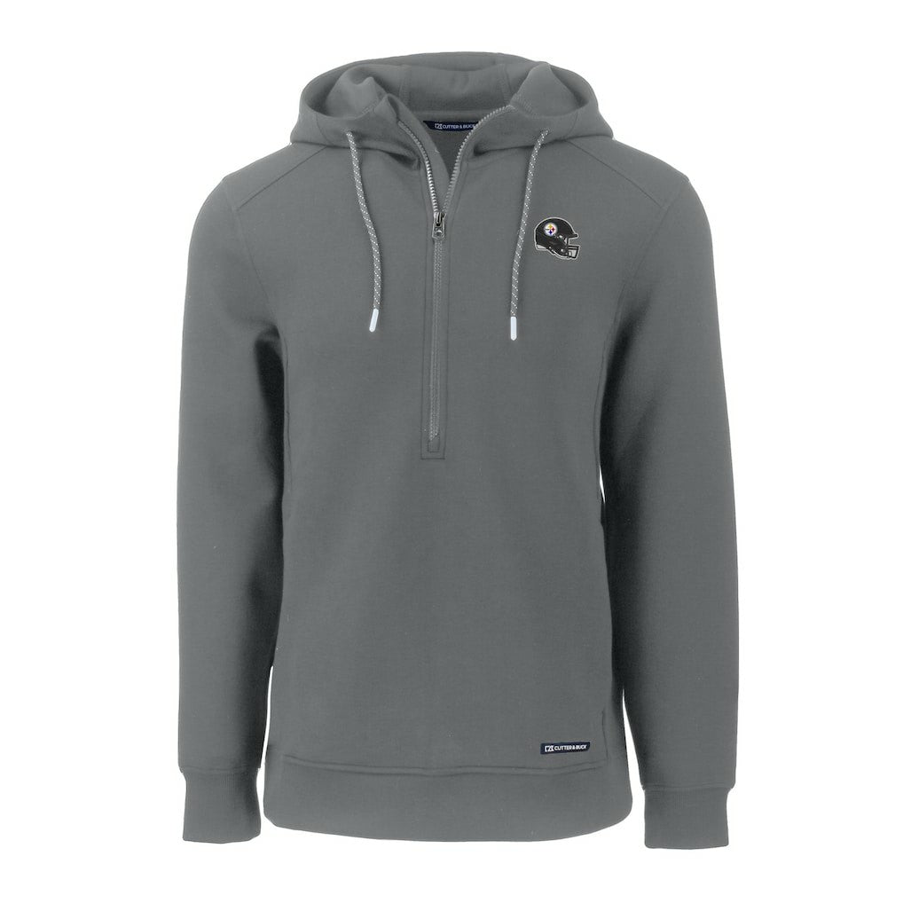 Pittsburgh Steelers Cutter & Buck Helmet Roam Eco Half-Zip Recycled Pullover Hoodie Gray - NFL