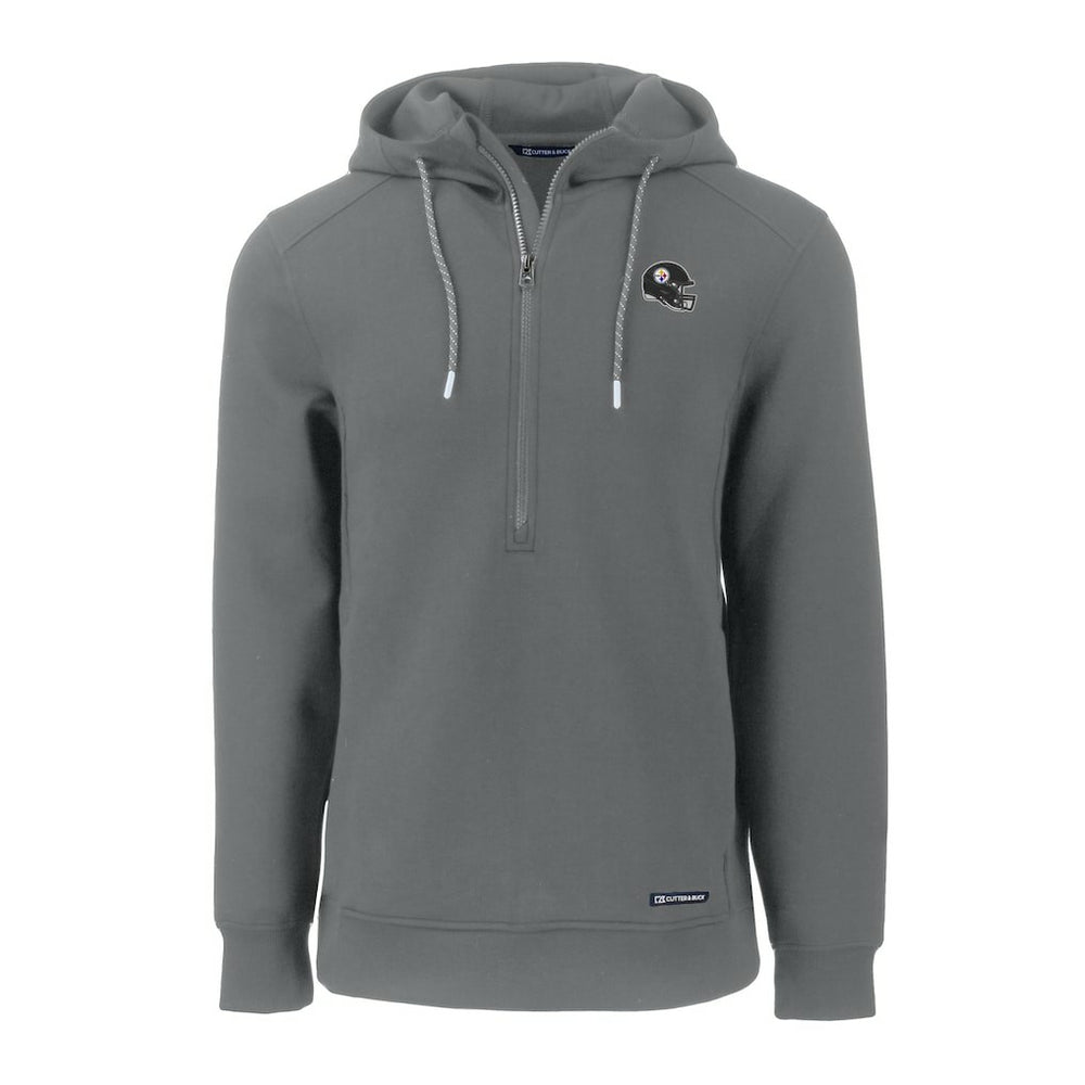 Pittsburgh Steelers Cutter & Buck Helmet Roam Eco Half-Zip Recycled Pullover Hoodie Gray - NFL