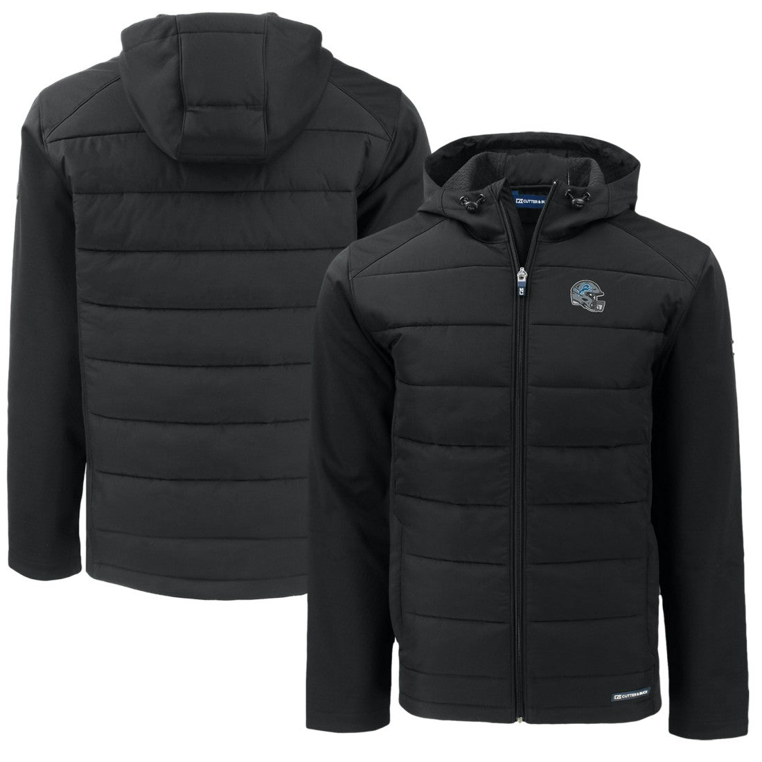 Detroit Lions Cutter & Buck Helmet Big & Tall Evoke Hybrid Eco Softshell Recycled Full-Zip Hoodie Jacket Black - NFL